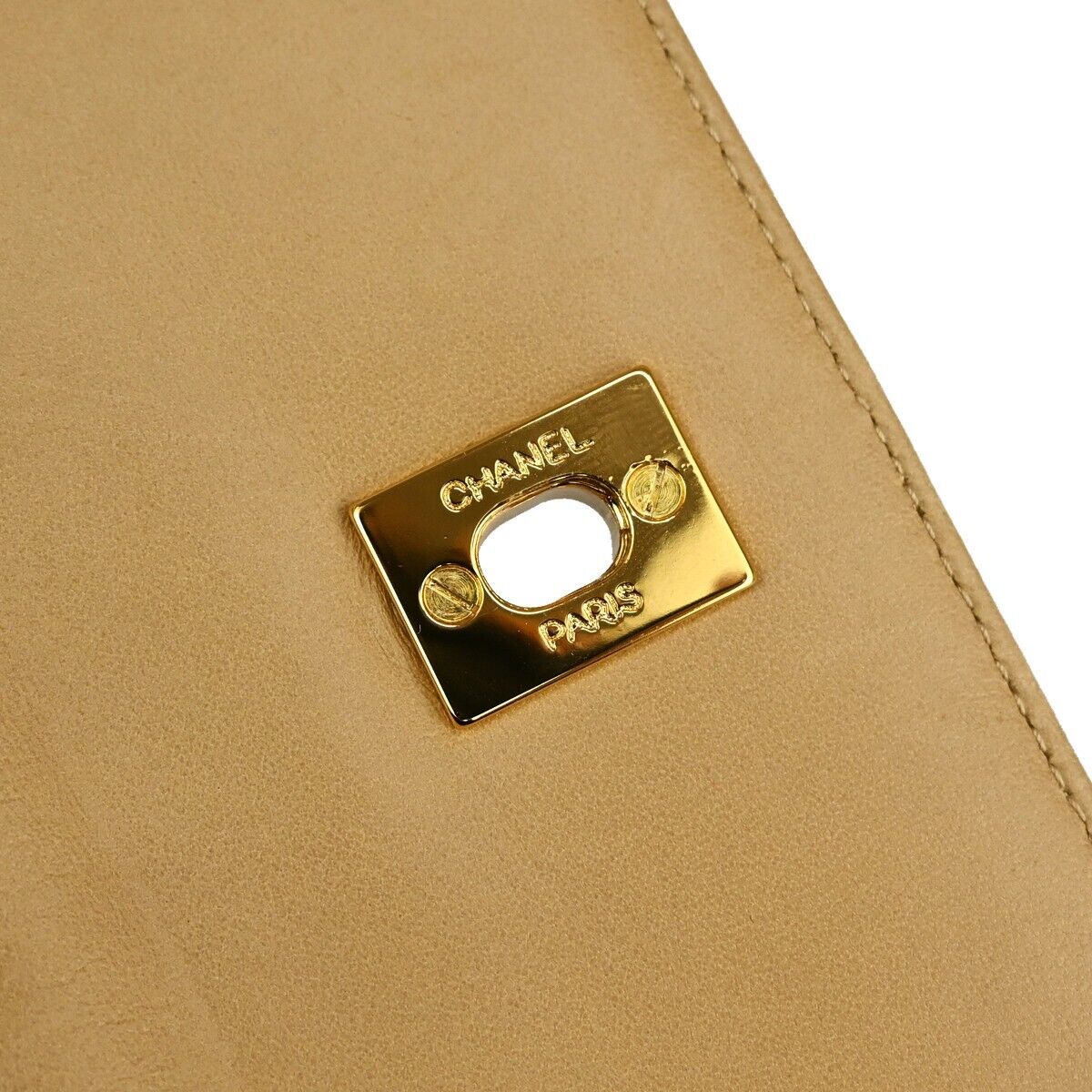 CHANEL CC Logo Matelasse Fringe Shoulder Bag Leather Beige GHW Vintage 617RH359