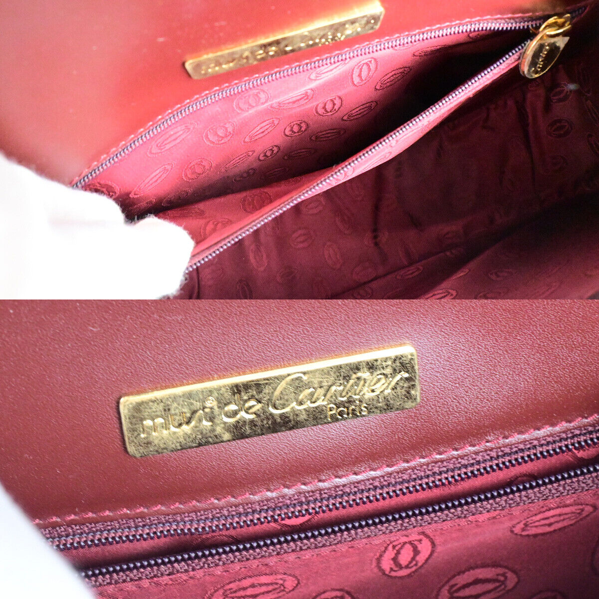 MUST DE CARTIER 2C Logo Shoulder Bag Leather Bordeaux GHW Italy 30YG288