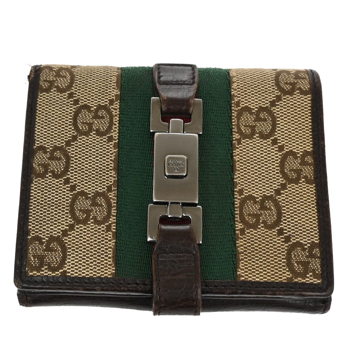 GUCCI Sherry GG Pattern Bifold Wallet Canvas Leather Brown Beige SHW 07TA156