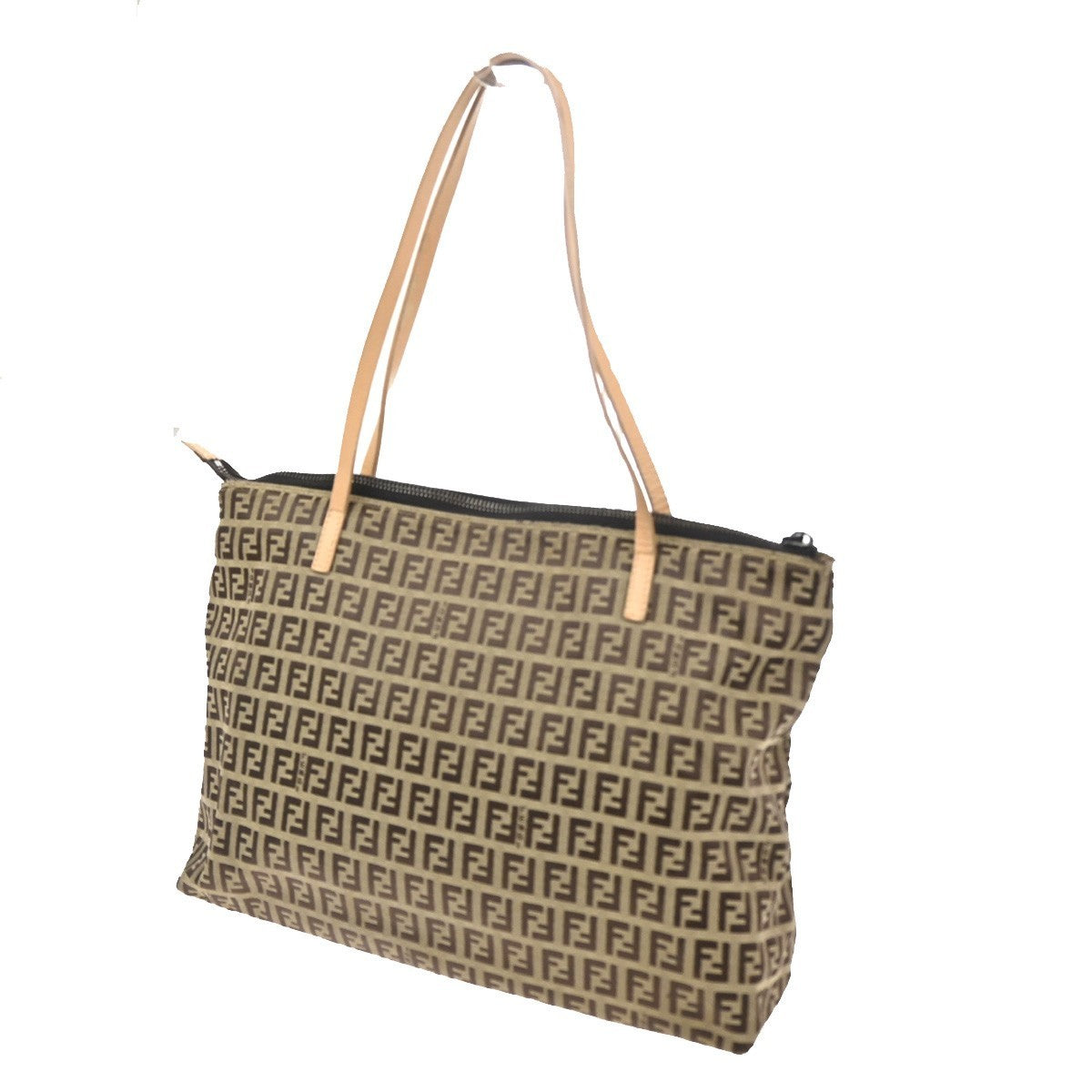 FENDI Logo Zucca Zucchino Pattern Hand Bag Canvas Leather Black Italy 65CA601