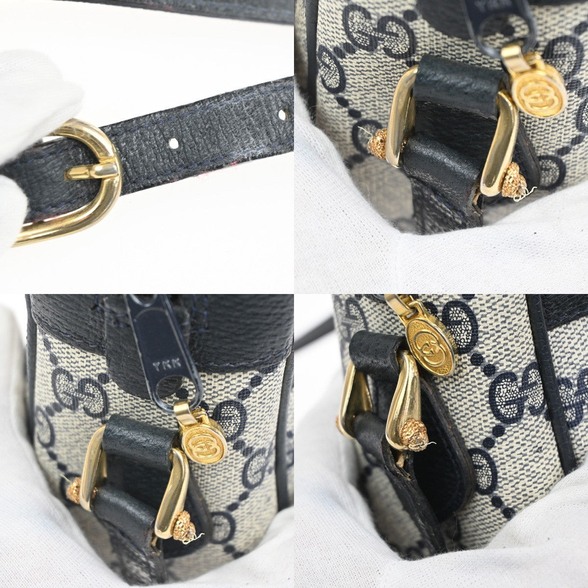 GUCCI Logo GG Sherry Line Shoulder Hand Bag PVC Leather Navy Blue Italy 69MA470