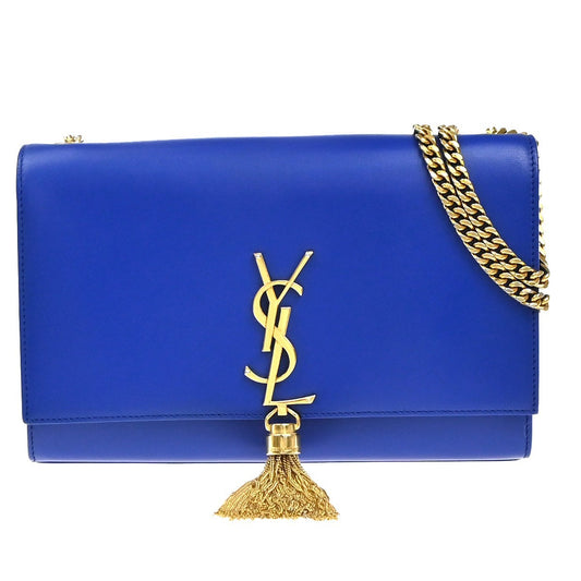 SAINT LAURENT YSL Logo 2Way Chain Shoulder Clutch Bag Blue GHW Italy 607RP091