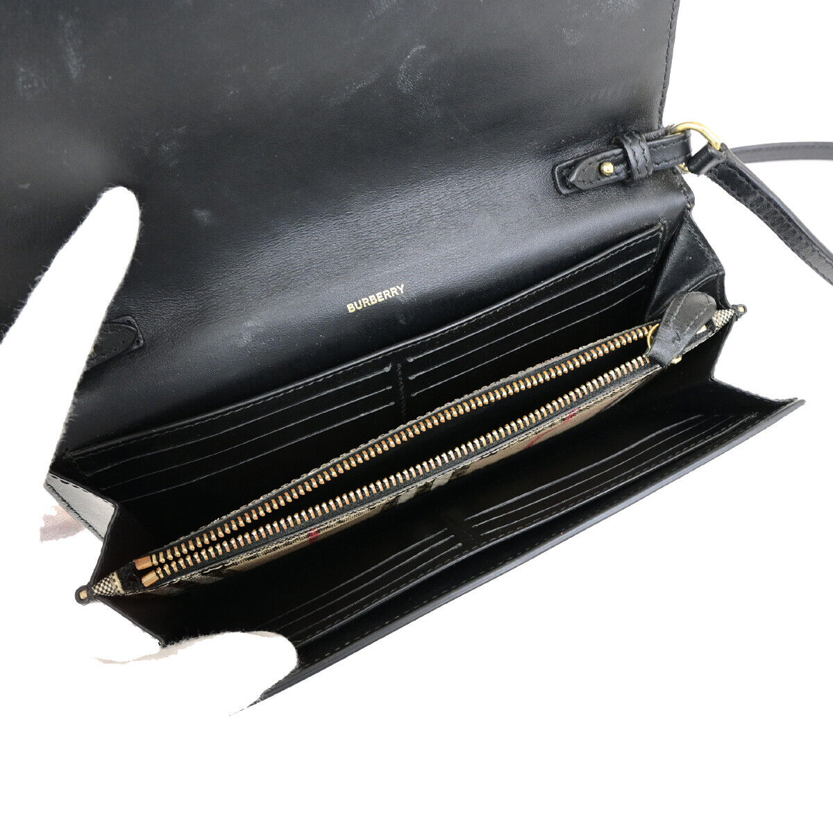 BURBERRY Logo Wallet Shoulder Bag Nova Check Leather PVC Black GHW 31SJ436