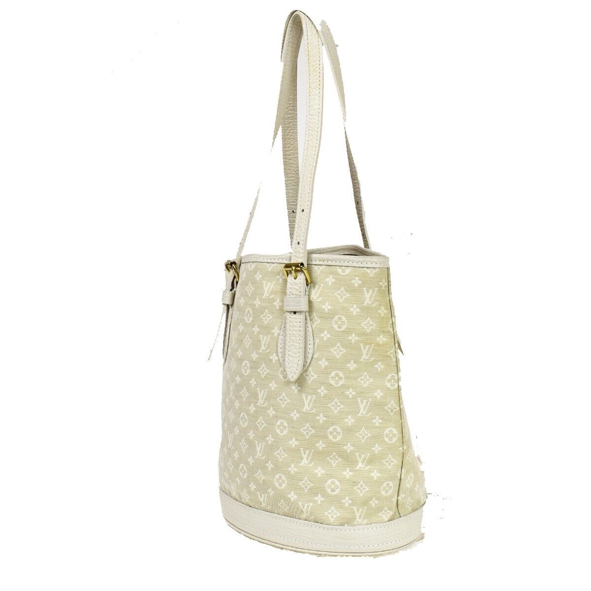 LOUIS VUITTON BUCKET PM Shoulder Bag Monogram Mini Lin Ivory Dunne 76YD133