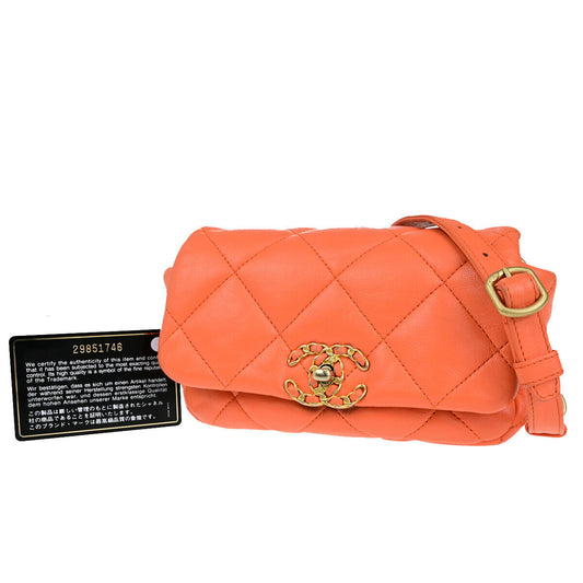 CHANEL 19 CC Logo Quilted Chain Waist Bum Body Bag Leather Orange GHW 813RK713