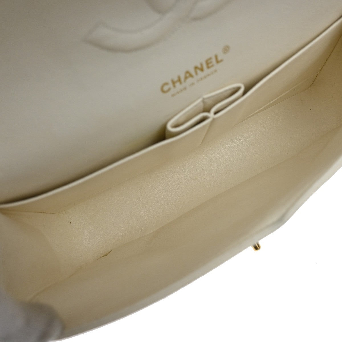 CHANEL CC Matelasse 25 Double Flap Chain Shoulder Bag Leather White GHW 870RQ054