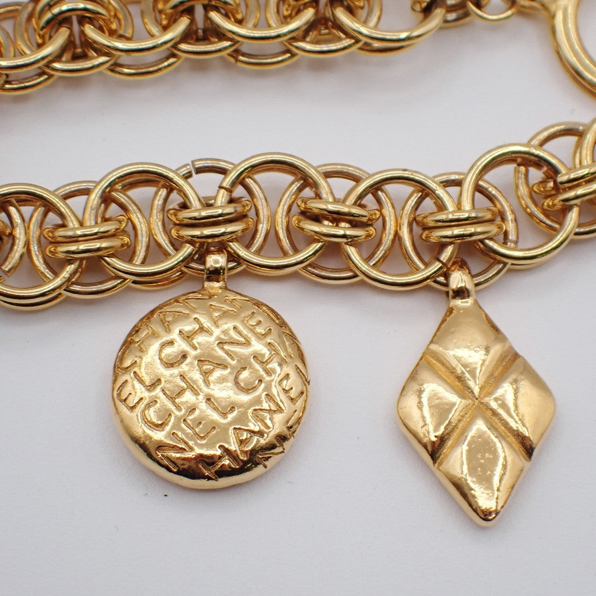 CHANEL Logo Mademoiselle Chain Bracelet Bangle Charm GHW France 50RL802