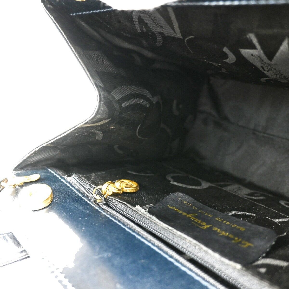 SALVATORE FERRAGAMO Logo Vara 2Way Shoulder Hand Bag Canvas Leather Blue 36FA535
