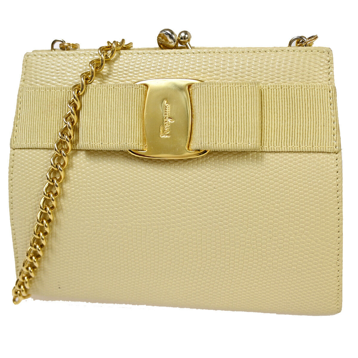 SALVATORE FERRAGAMO Vara Chain Mini Shoulder Bag Embossing Leather BE 68YE350