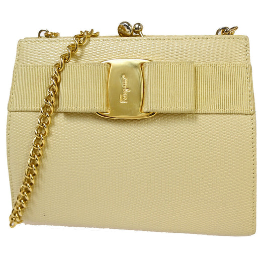 SALVATORE FERRAGAMO Vara Chain Mini Shoulder Bag Embossing Leather BE 68YE350