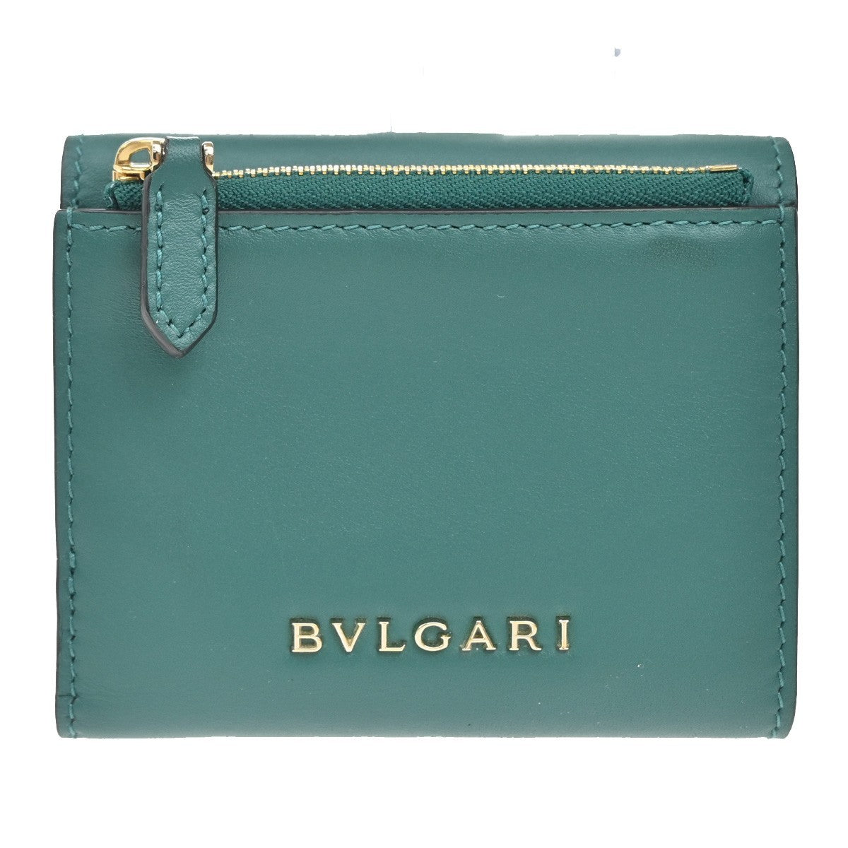 BVLGARI Serpenti Forever Trifold Wallet Leather Green Black snake Italy 39RL447