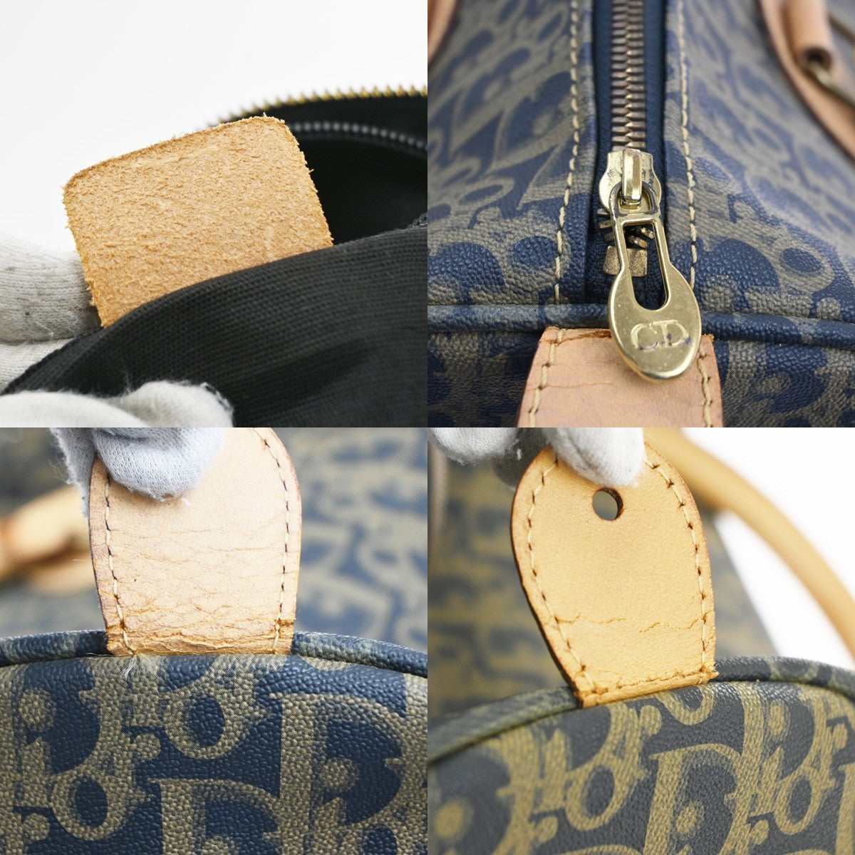 CHRISTIAN DIOR Trotter Boston Hand Bag PVC Leather Khaki BK GHW France 70MA499
