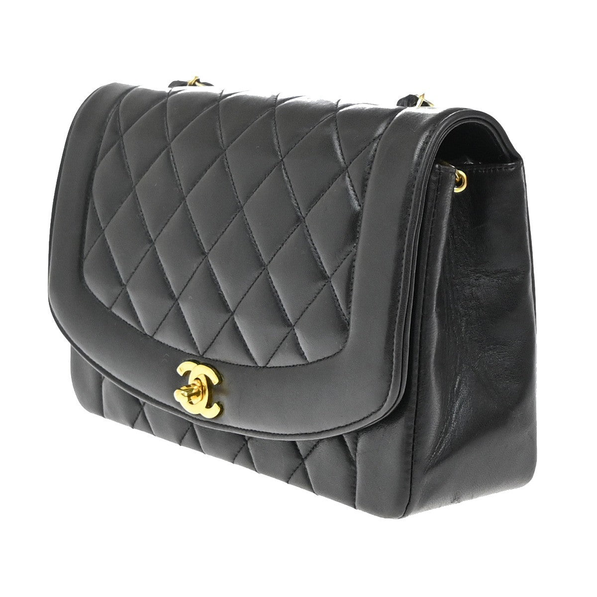 CHANEL Diana Matelasse 25 Chain Shoulder Bag Leather Black GHW Vintage 887RP111