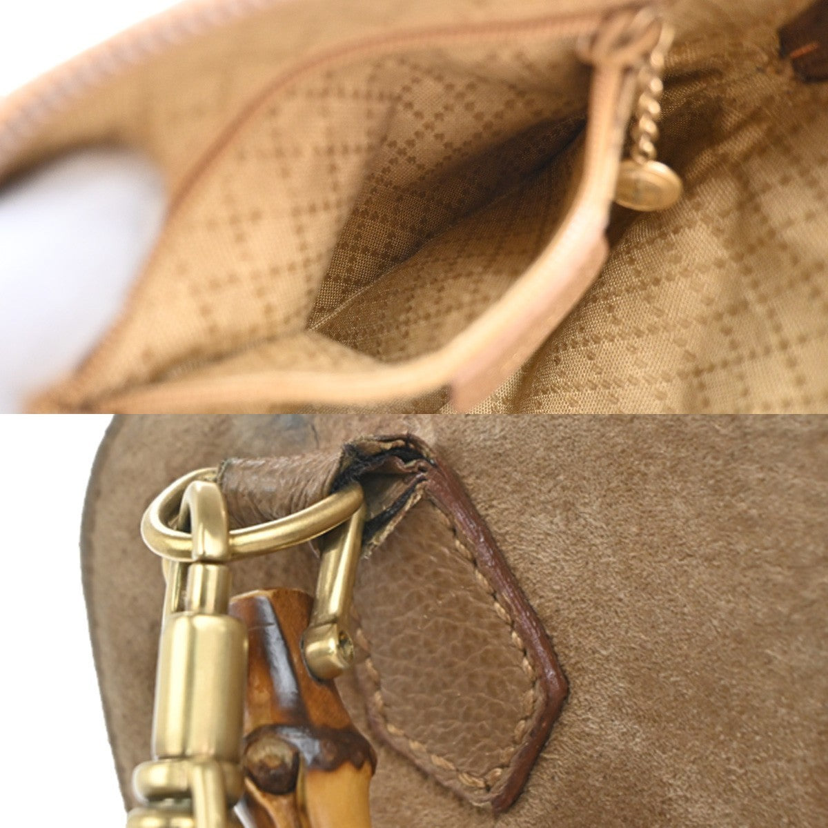GUCCI Logo Bamboo 2Way Mini Shoulder Hand Bag Suede Leather Brown GHW 62EG353