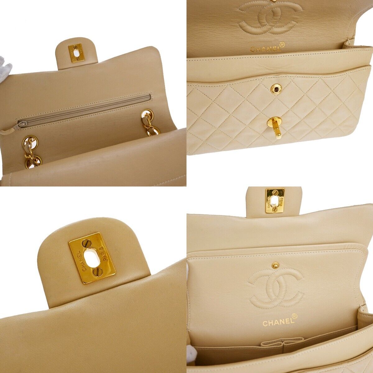 CHANEL CC Matelasse 23 Double Flap Chain Shoulder Bag Leather Beige GHW 708RJ451
