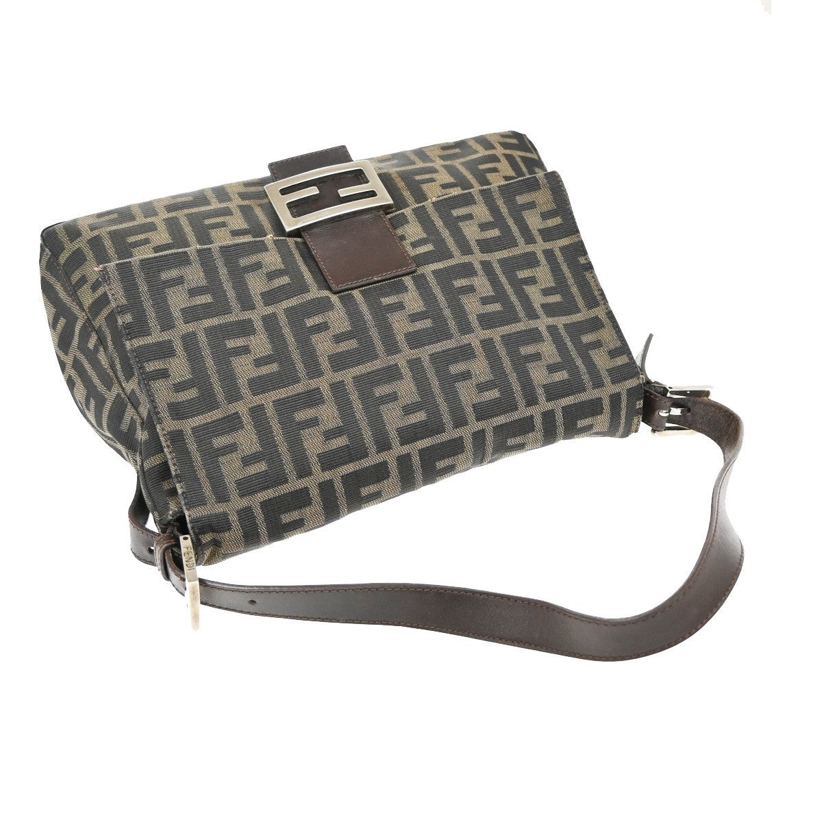 FENDI Logo Mamma Zucca Pattern Shoulder Bag Canvas Leather Brown Italy 58KB447