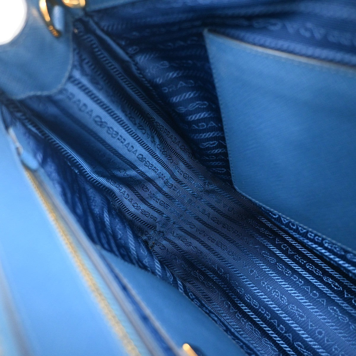 PRADA MILANO Logo 2Way Shoulder Hand Bag Saffiano Leather Blue GHW Italy 91EG070