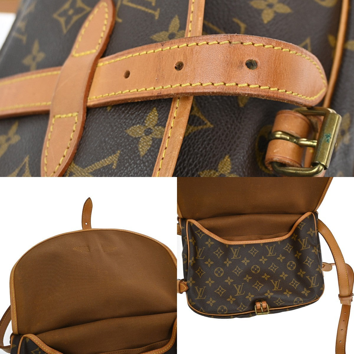 LOUIS VUITTON Logo Saumur 30 Shoulder Bag Monogram Leather Brown M42256 16KB413