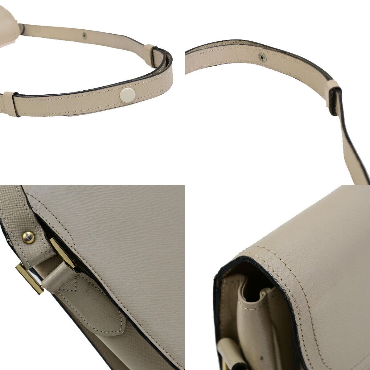 YVES SAINT LAURENT YSL Logo Shoulder Bag Leather Beige GHW 62EE051