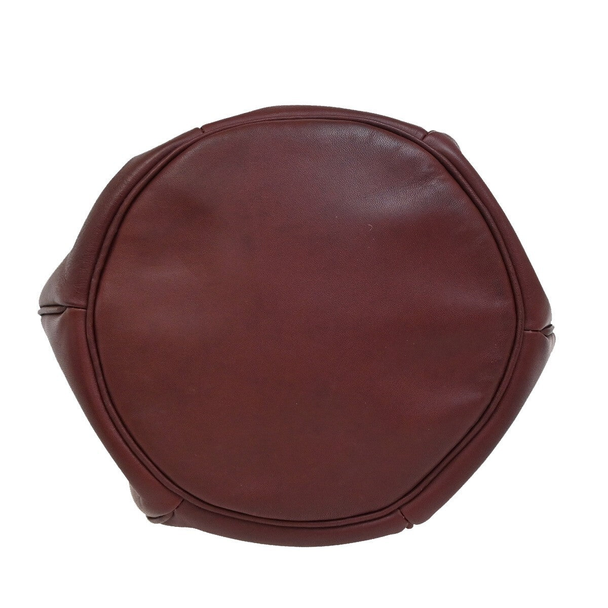 MUST DE CARTIER 2C Logo Drawstring Shoulder Bag Leather Red Gold 38EE280