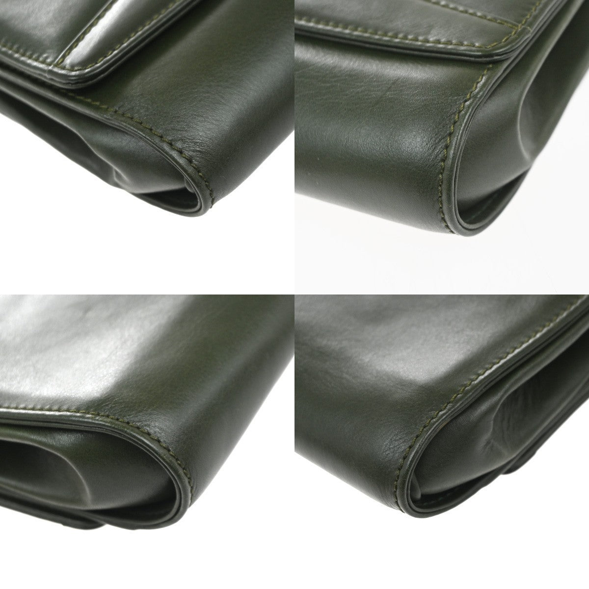 CELINE Logo 2Way Chain Shoulder Clutch Bag Leather Green GHW Italy 38KP439