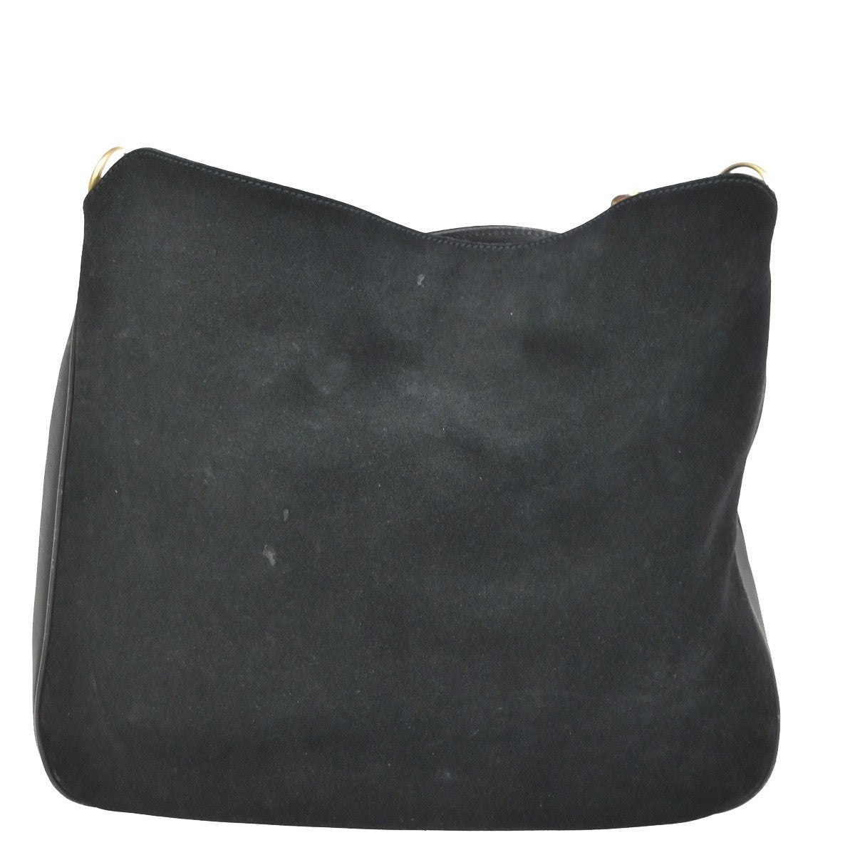 GUCCI Logo Bamboo 2Way Shoulder Hand Bag Suede Leather Black GHW Italy 38ZA308