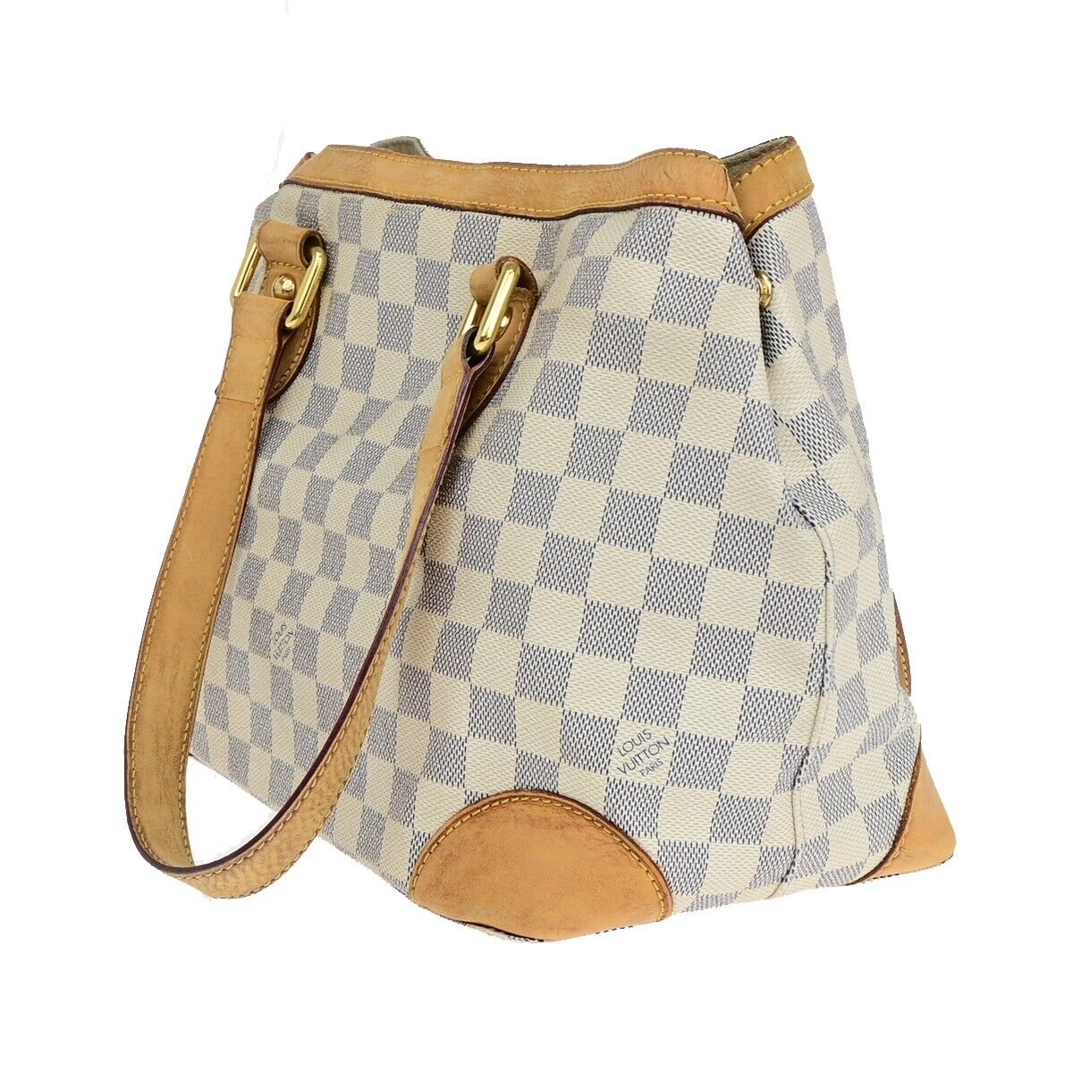 LOUIS VUITTON Hampstead PM Shoulder Bag Damier Azur Leather White N51207 72EB472