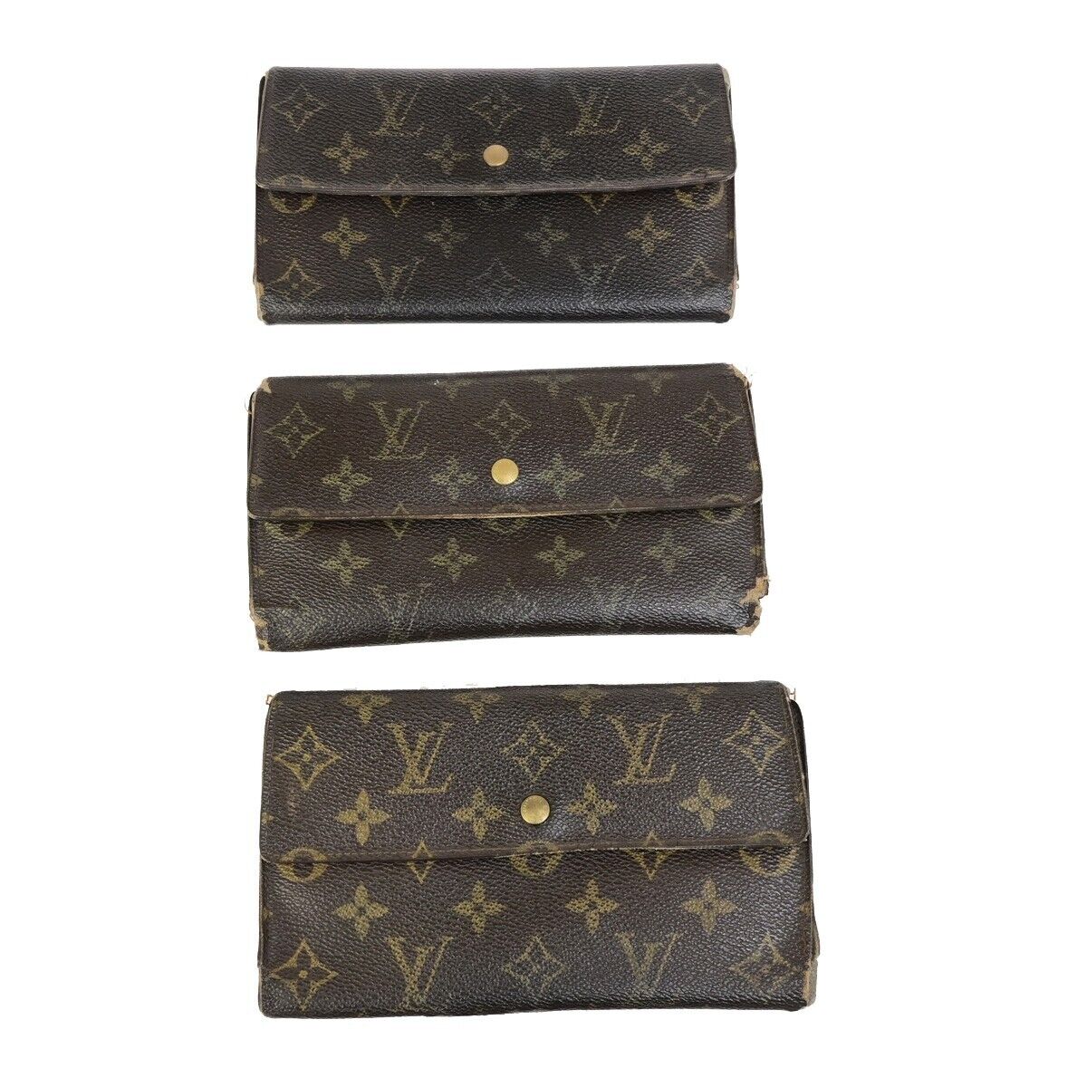 LOUIS VUITTON LV Logo 3 Set Trifold Bifold Wallet Monogram Leather Brown 09KA447
