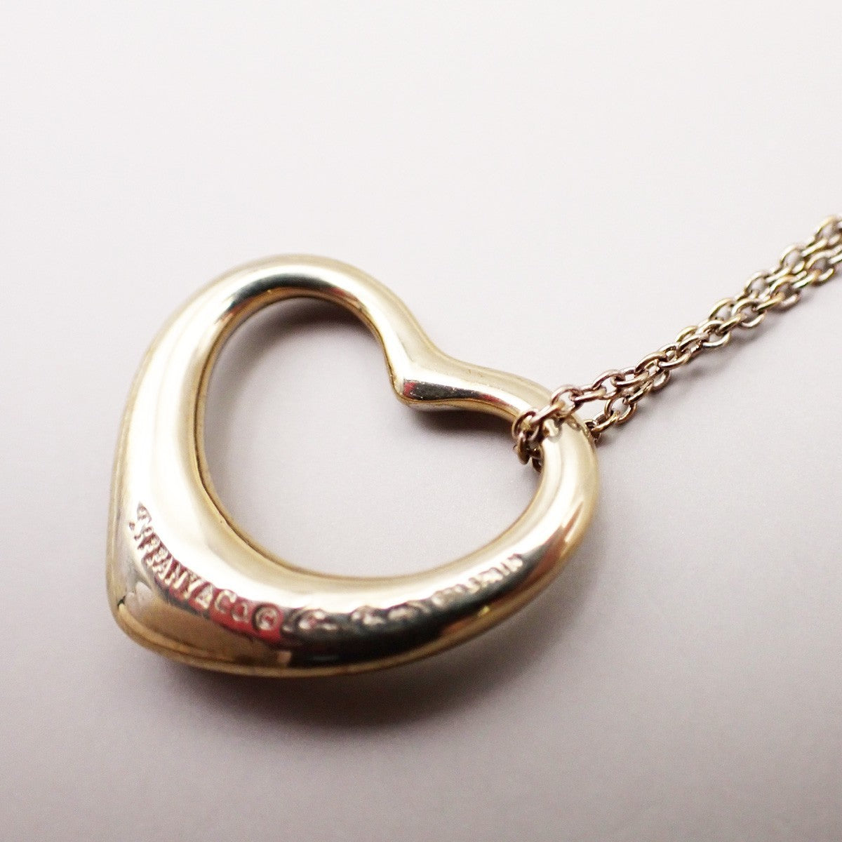 TIFFANY & CO. Open Heart 22mm Chain Necklace Silver Ag 925 Gold-Plated 01KA965