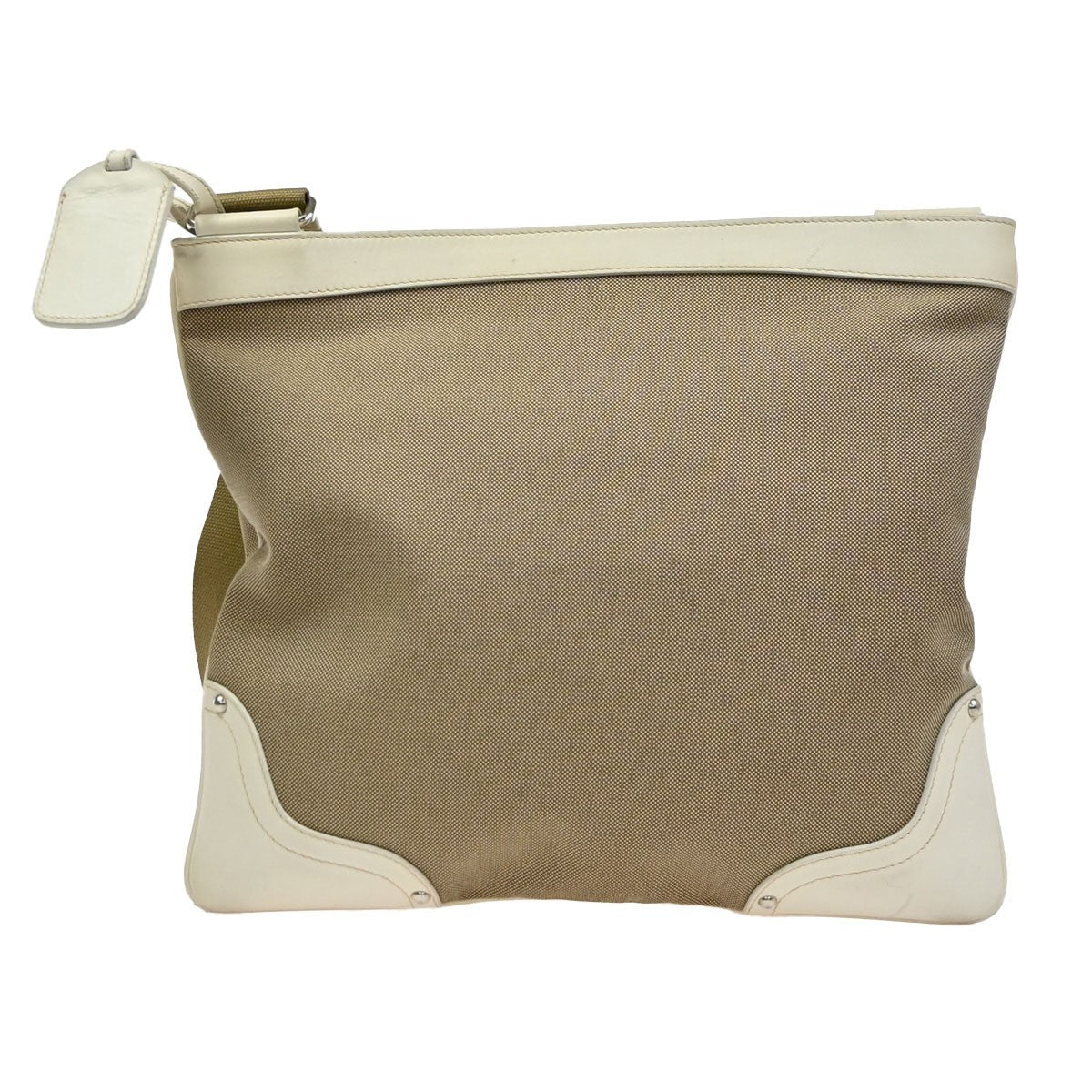 PRADA MILANO Logo Jacquard Shoulder Bag  Leather Canvas Beige White 85CA963