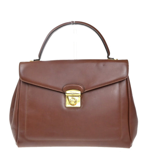 SALVATORE FERRAGAMO Logo Flap Shoulder Hand Bag Leather Brown GHW Italy 67MA410