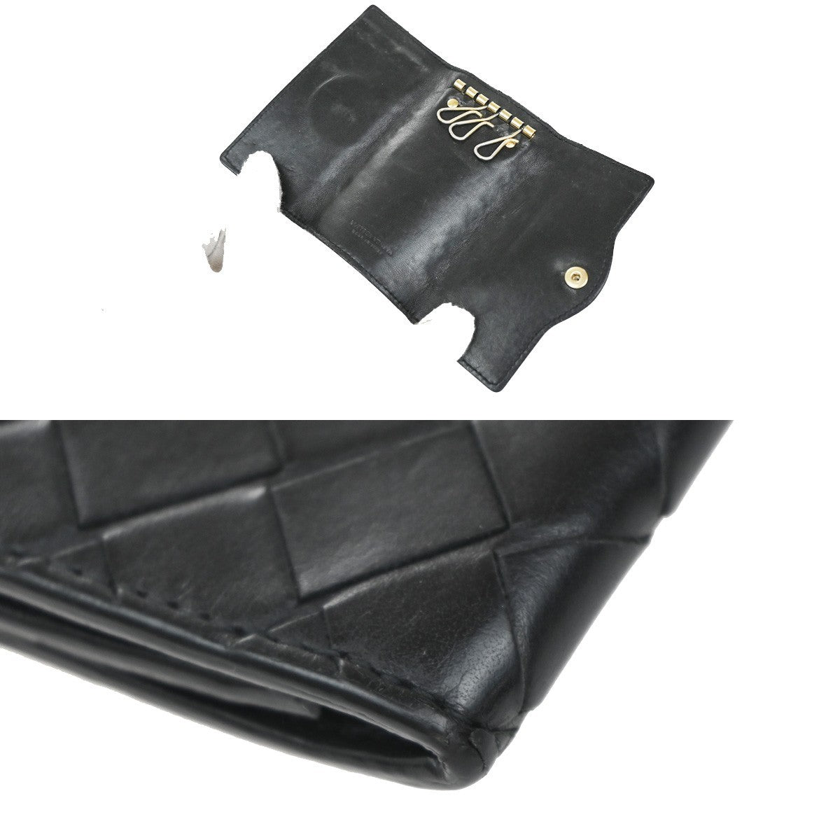 BOTTEGA VENETA Intrecciato 3 Set Zipper Wallet Key Case Leather Black 33KP186