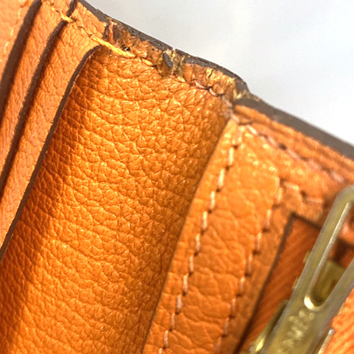 HERMES Bearn Long Bifold Wallet Chevre Mysore Goatskin Leather Orange 69YG766