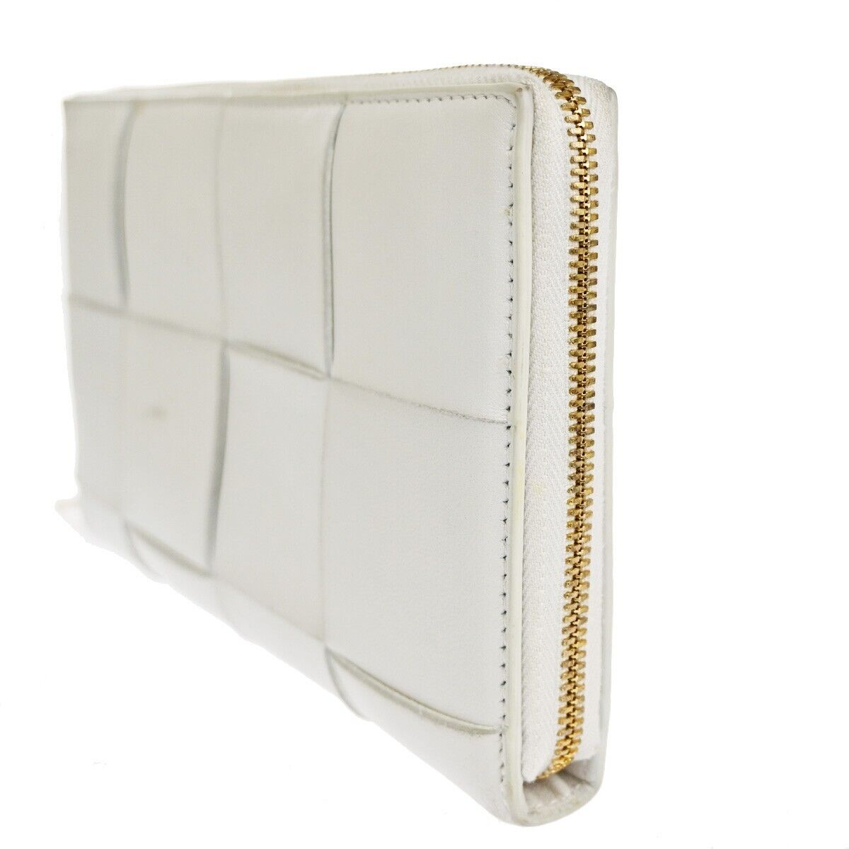 BOTTEGA VENETA Cassette Intrecciato long Wallet Purse Leather White 64SH377