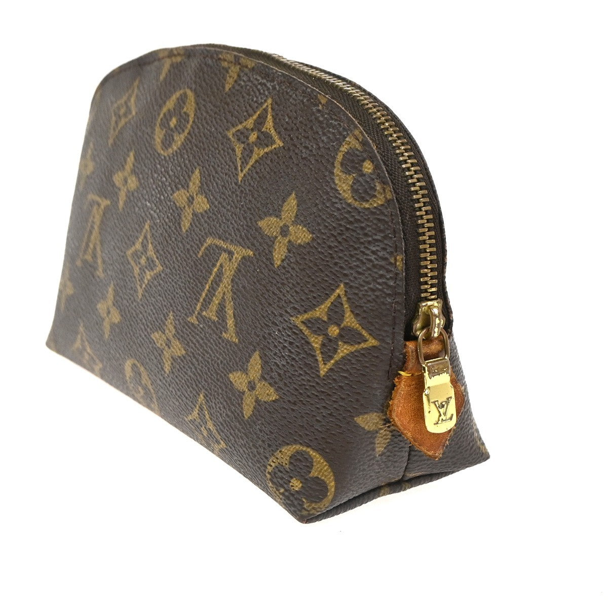 LOUIS VUITTON Logo Pochette Cosmetic Pouch Monogram Leather Brown M47515 02CA745