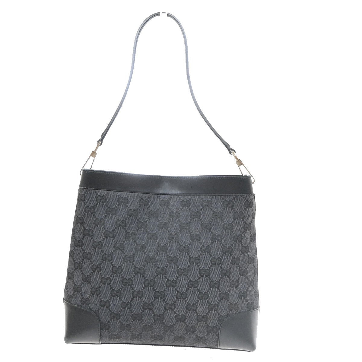 GUCCI Logo GG Pattern Shoulder Tote Bag Canvas Leather Black SHW Italy 63SA161