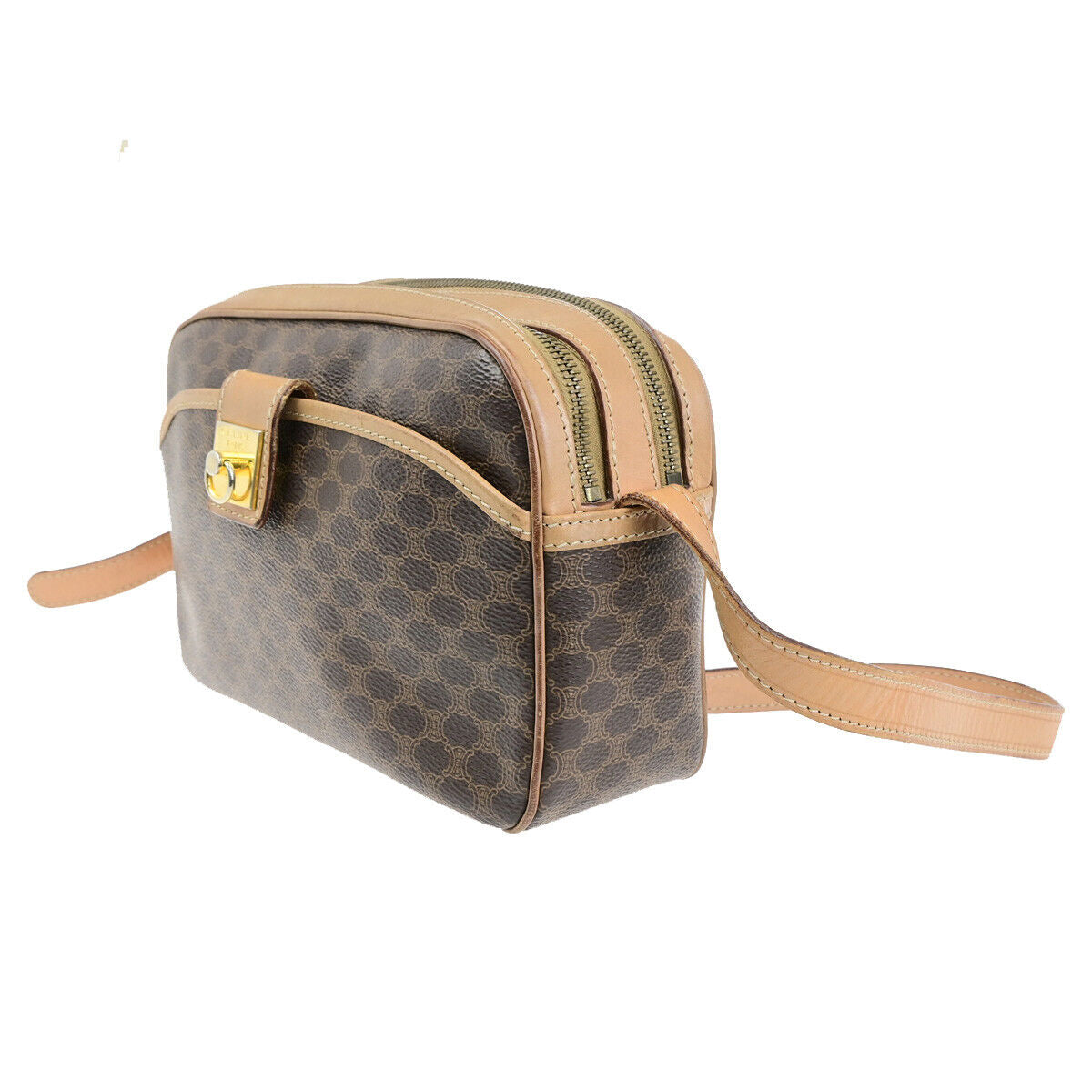 CELINE Logo Macadam Pattern Shoulder Bag PVC Leather Brown GHW Italy 35YG591