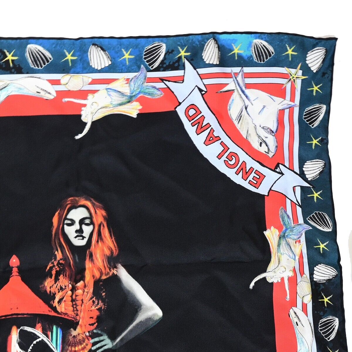 BURBERRY LONDON XL JUMBO Mermaid Scarf Handkerchief Silk Black Accessory 60KA304