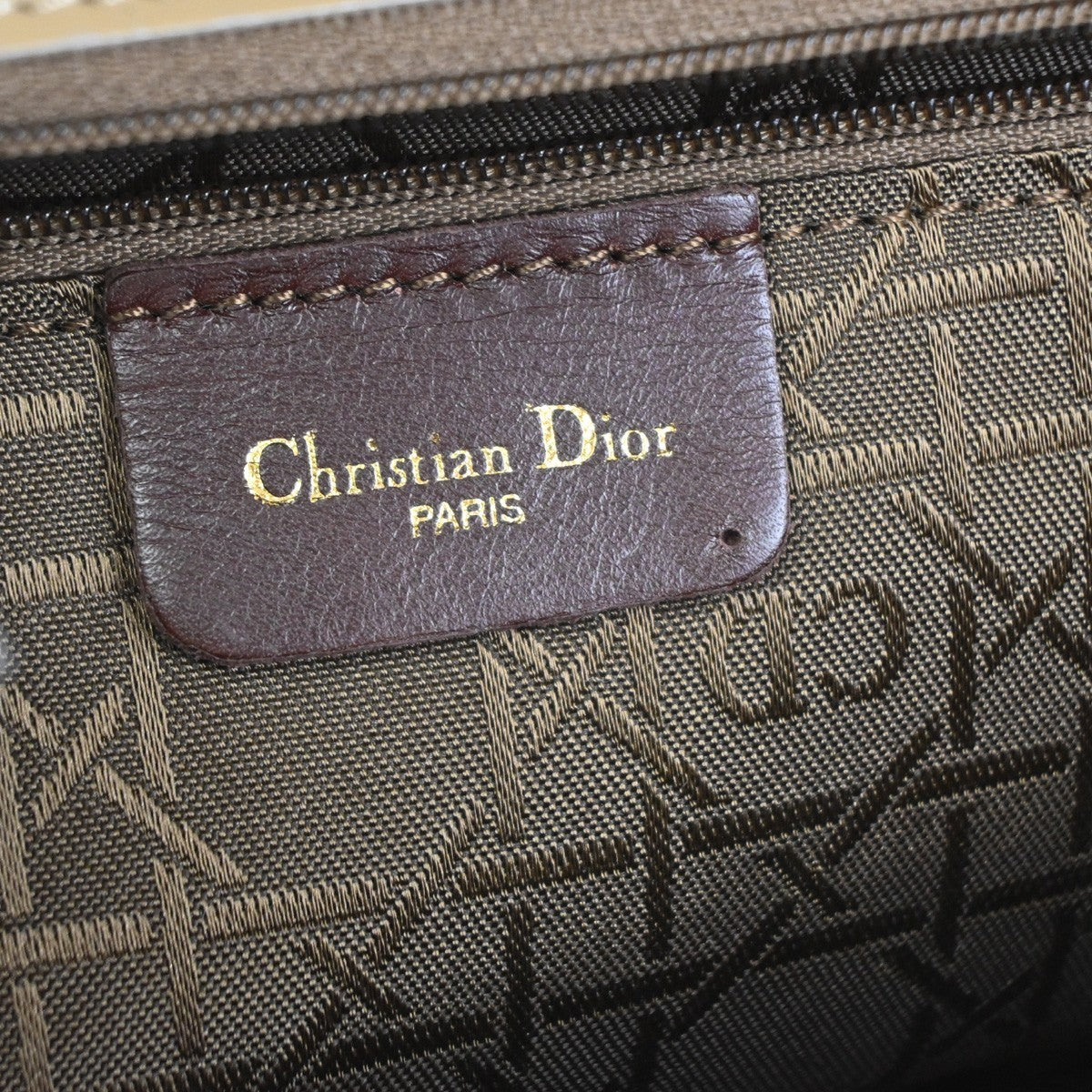CHRISTIAN DIOR Shoulder Bag Patent Nylon Leather Beige GHW Italy 39TA647