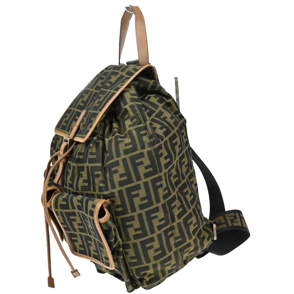 FENDI Logo Zucca Backpack Bag Canvas Leather Brown Khaki Italy 18KB450
