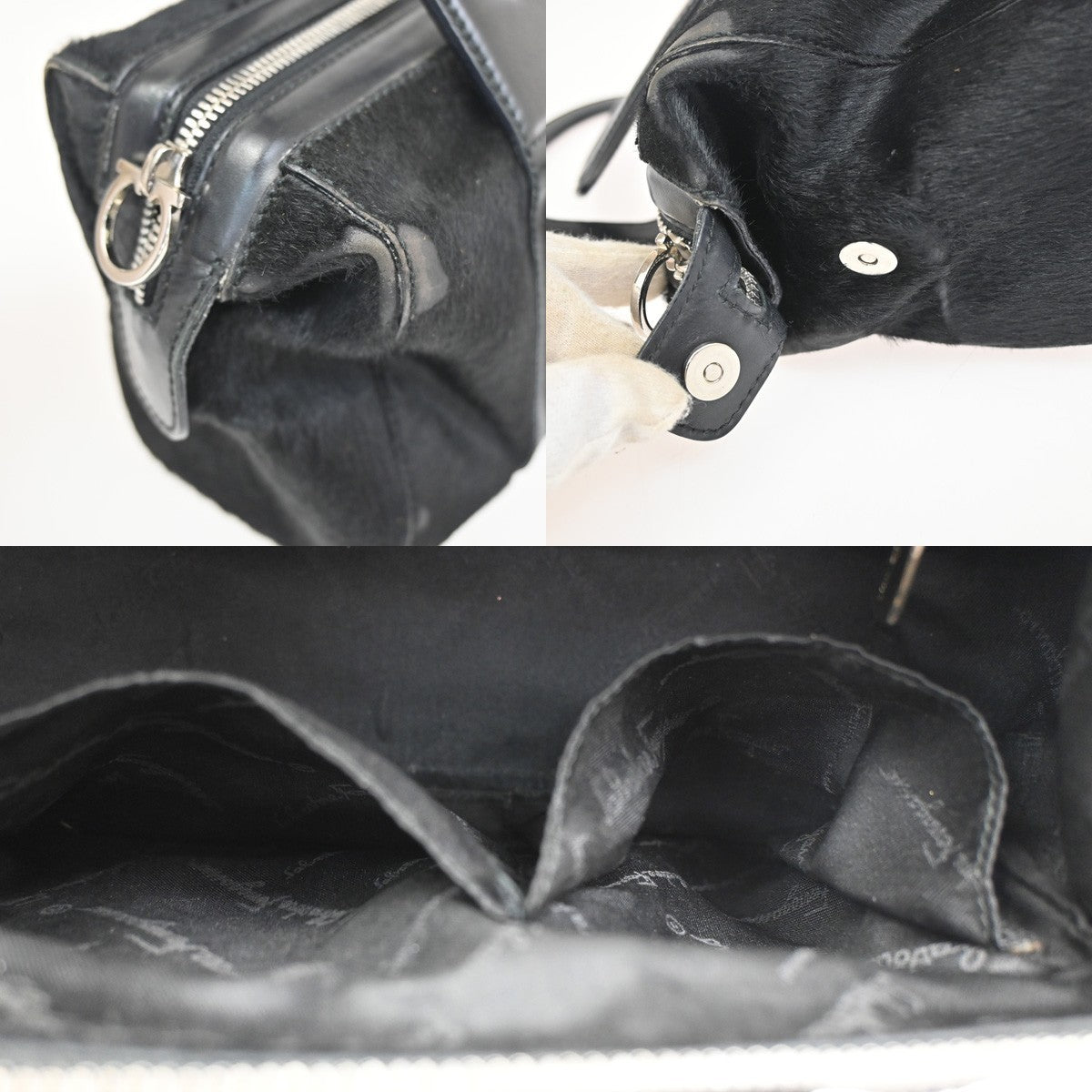 SALVATORE FERRAGAMO Logo 2WAY Shoulder Bag Fur Leather BK SHW Italy 05KC522