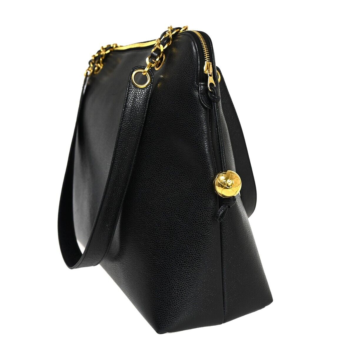 CHANEL CC Logo Chain Shoulder Bag Caviar Skin Leather Black GHW Vintage 342RH892