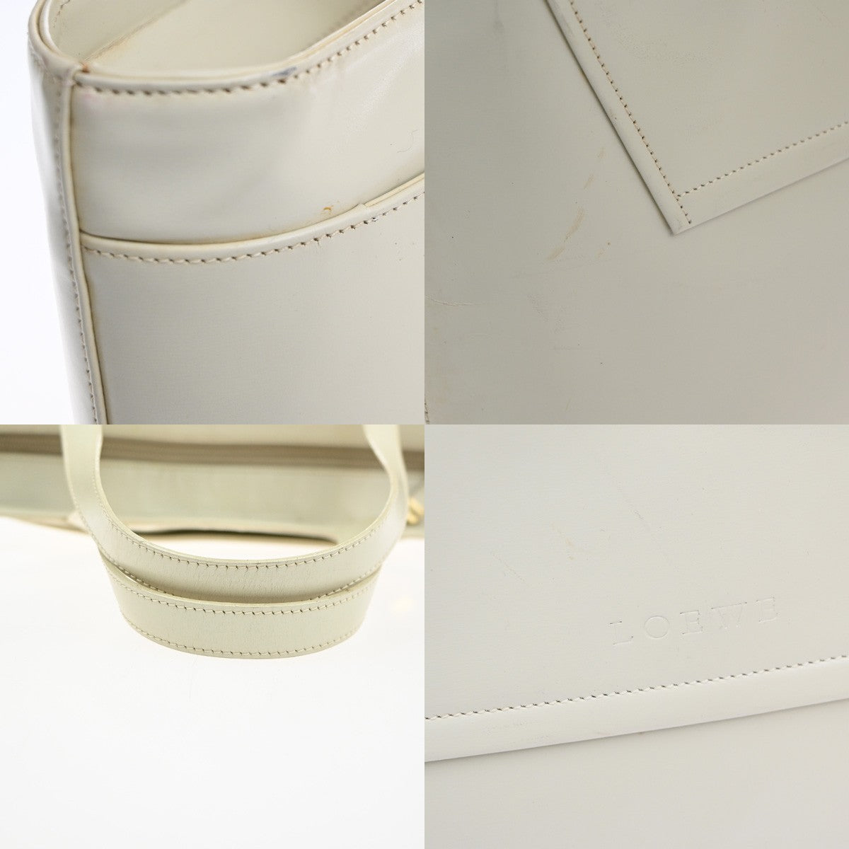 LOEWE Logo Shoulder Tote Hand Bag Leather Beige GHW Spain 67MA550
