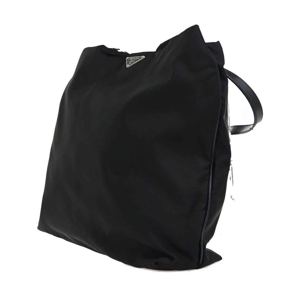 PRADA MILANO Logo Tessuto Shoulder Tote Bag Nylon Leather Black Silver 39EE170