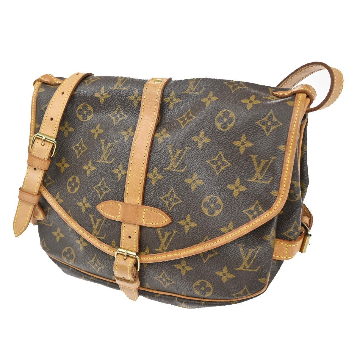 LOUIS VUITTON Logo Saumur 30 Shoulder Bag Monogram Leather Brown M42256 16CA598