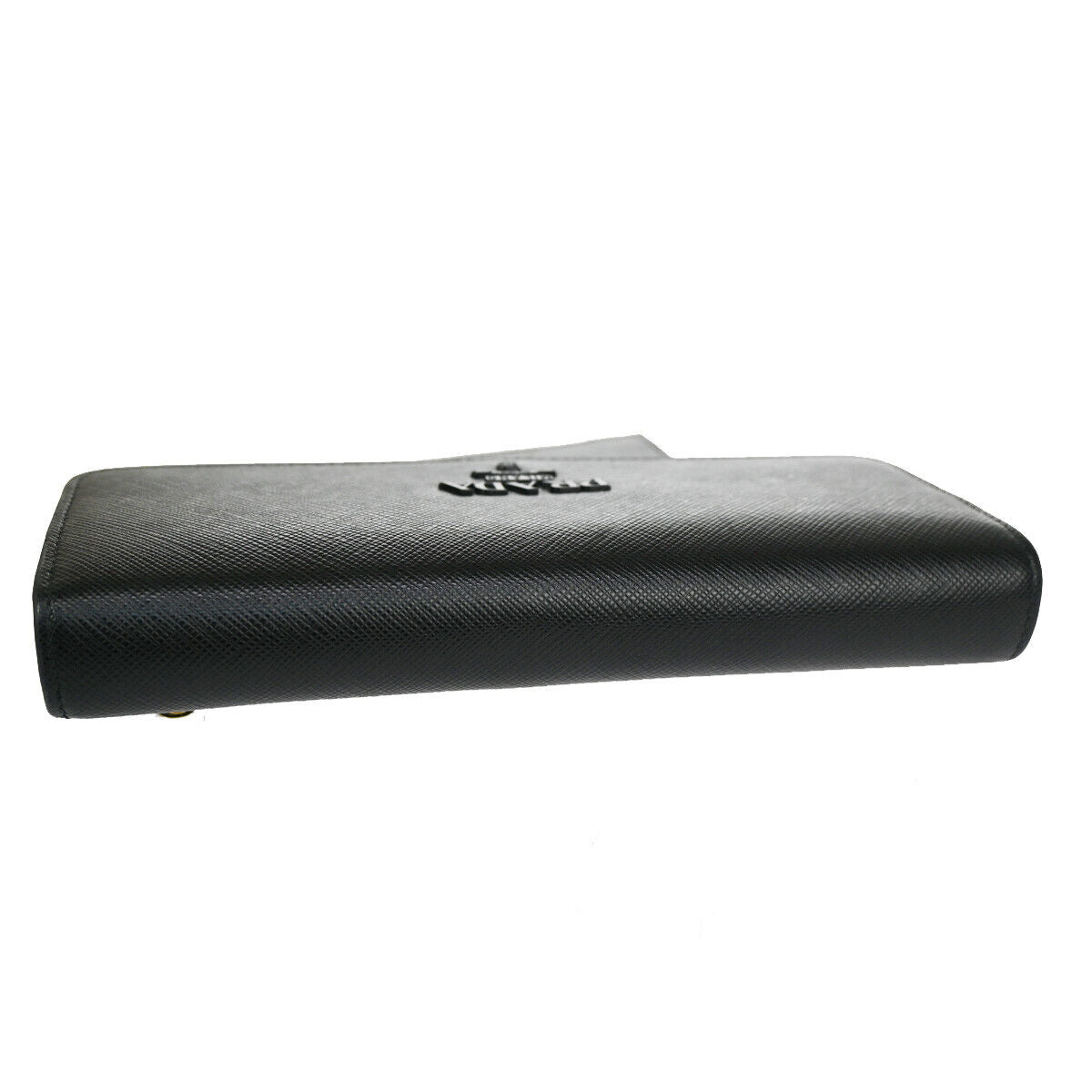 PRADA Logo Long Bifold Wallet Saffiano Leather Black Nero Gold Italy 70RH734