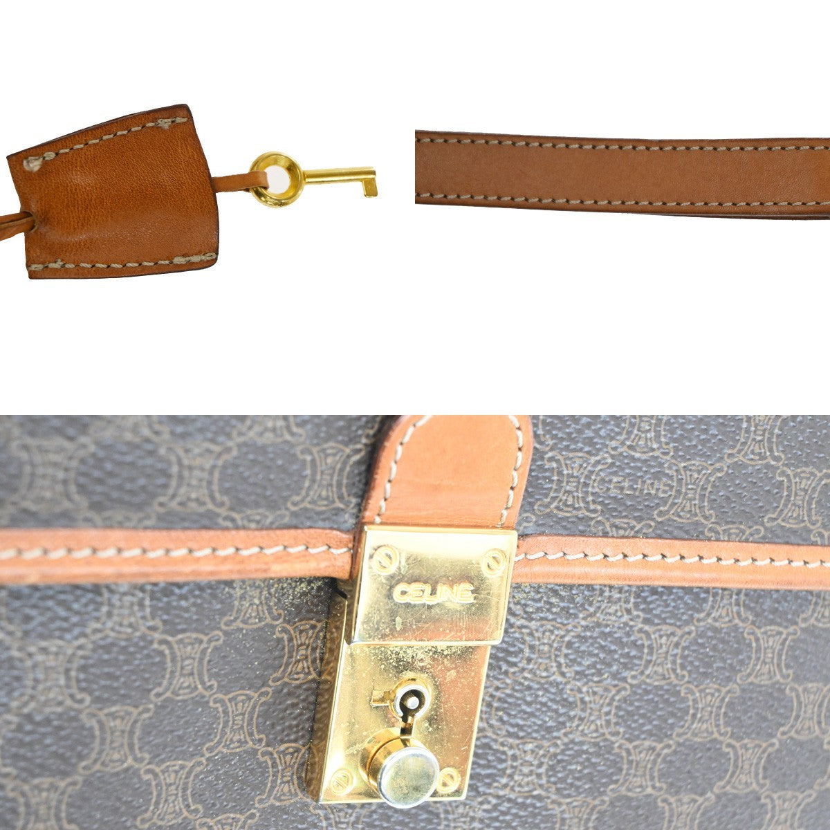 31.Live CELINE Macadam Pattern Clutch Hand Bag PVC Leather Brown GHW 60TA330