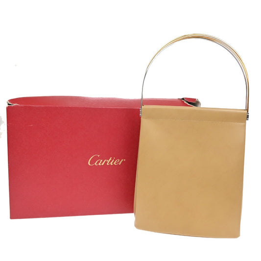 CARTIER Logo Trinity Tricolor Metal Handle Hand Bag Leather Beige France 76EF392
