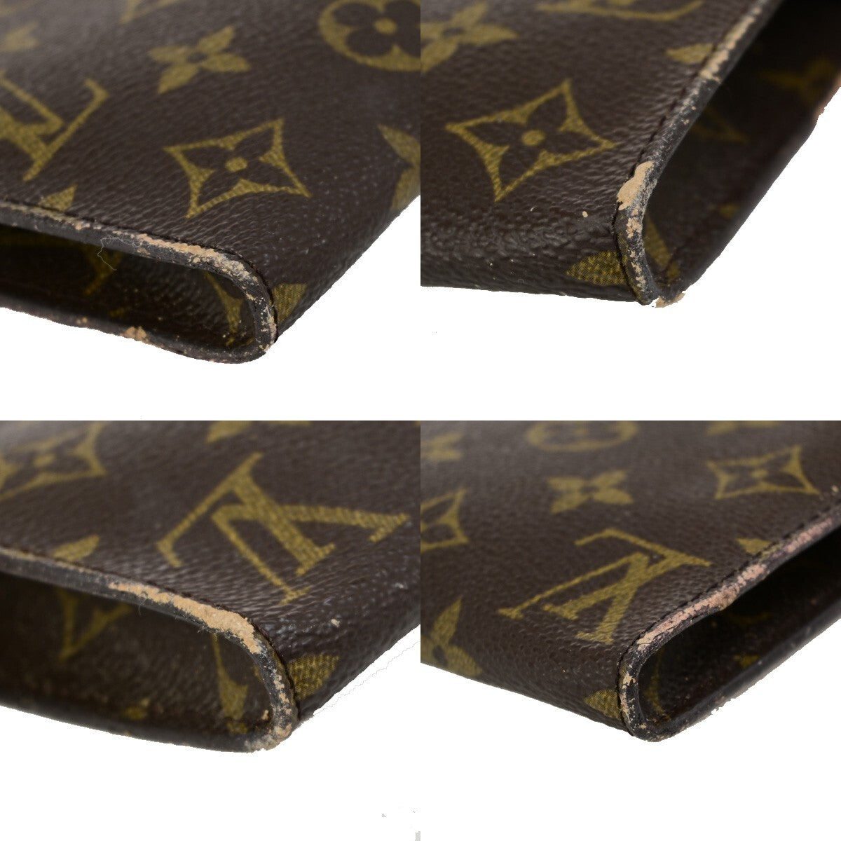 LOUIS VUITTON LV Logo Bucket GM Pouch Bag Monogram Leather Brown Gold 02KB375