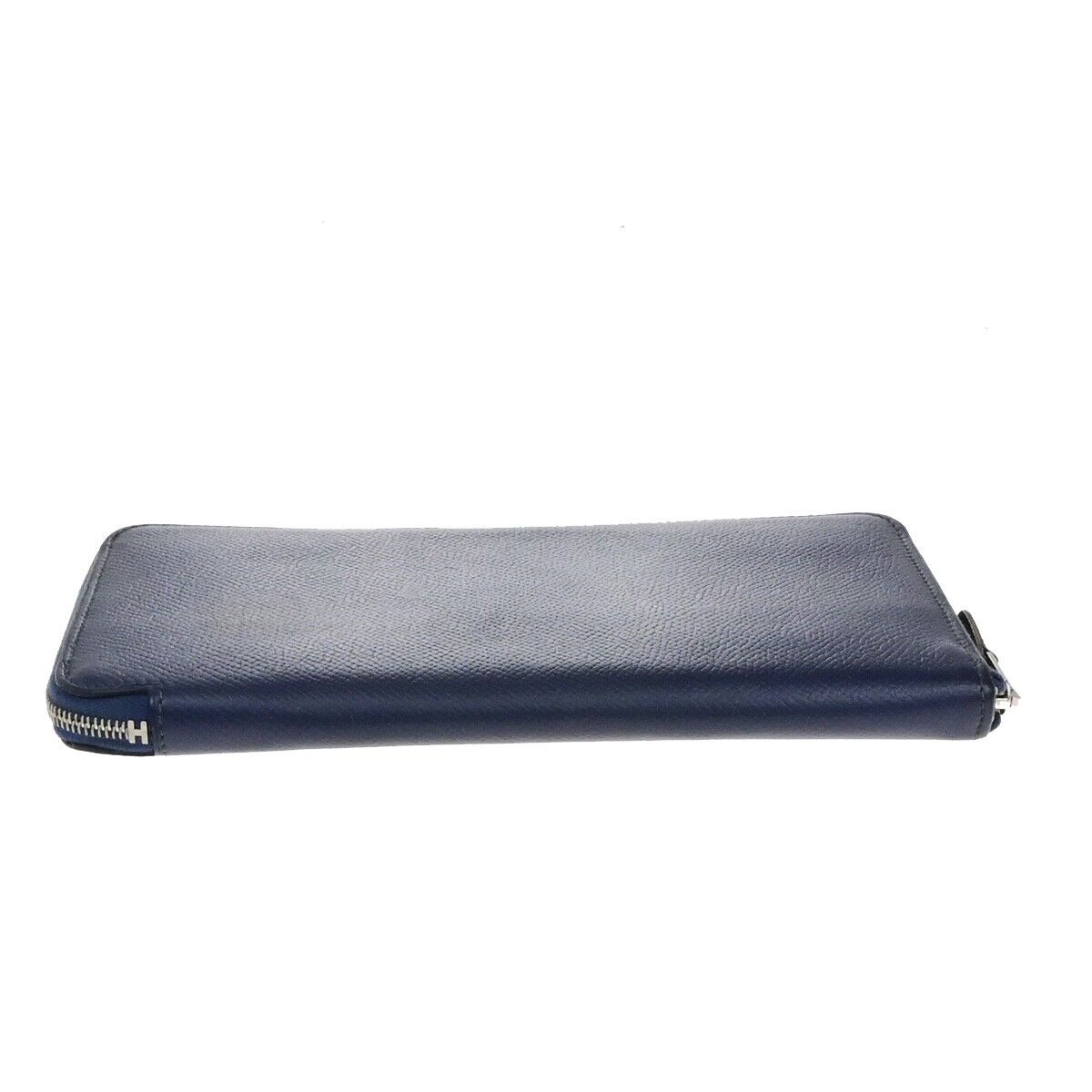 HERMES Logo Azap Zip Around Long Wallet Silk Epsom Leather Navy Blue SHW 37ED890